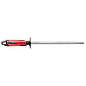F Dick 10 Inch Round Regular Cut Butcher's Steel Red and Black Handle (7317125-63)