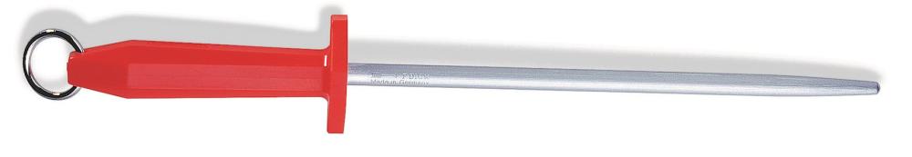F Dick 10 Inch Round Fine Cut Packinghouse Steel Red Handle