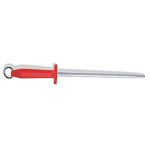 F Dick 10 Inch Round Fine Cut Packinghouse Steel Red Handle