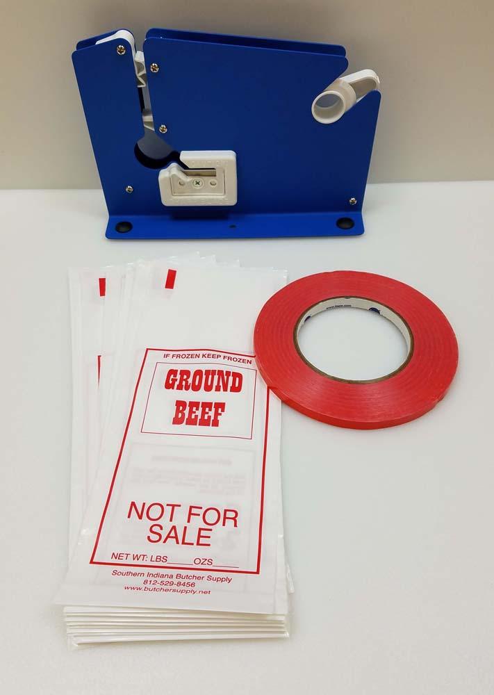 Ground Meat Packing Kit/ Painted Tape Machine, 200 2lb Ground Beef Bags