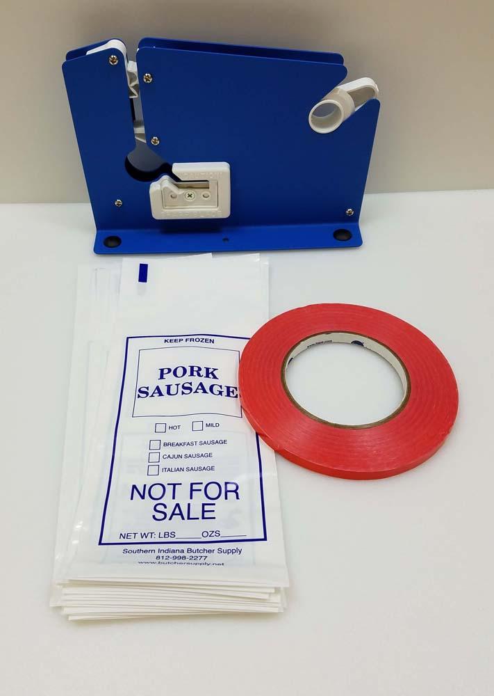Ground Meat Packing Kit/ Painted Tape Machine, 200 2lb Pork Sausage Bags