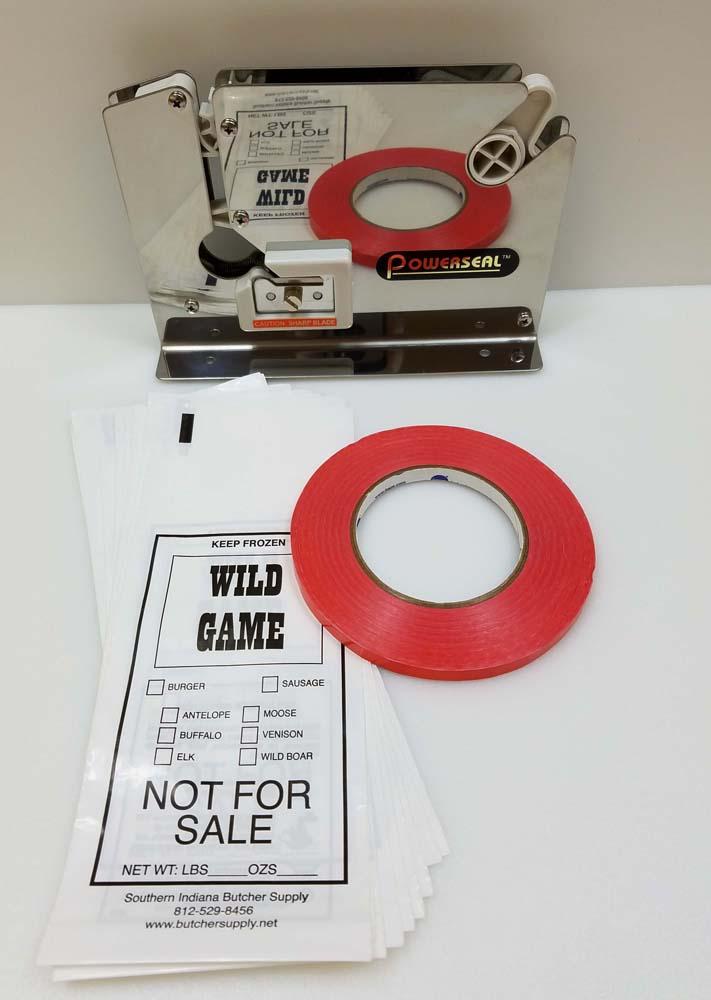 Ground Meat Packing Kit/ SS Tape Machine, 200 1lb Wild Game Bags