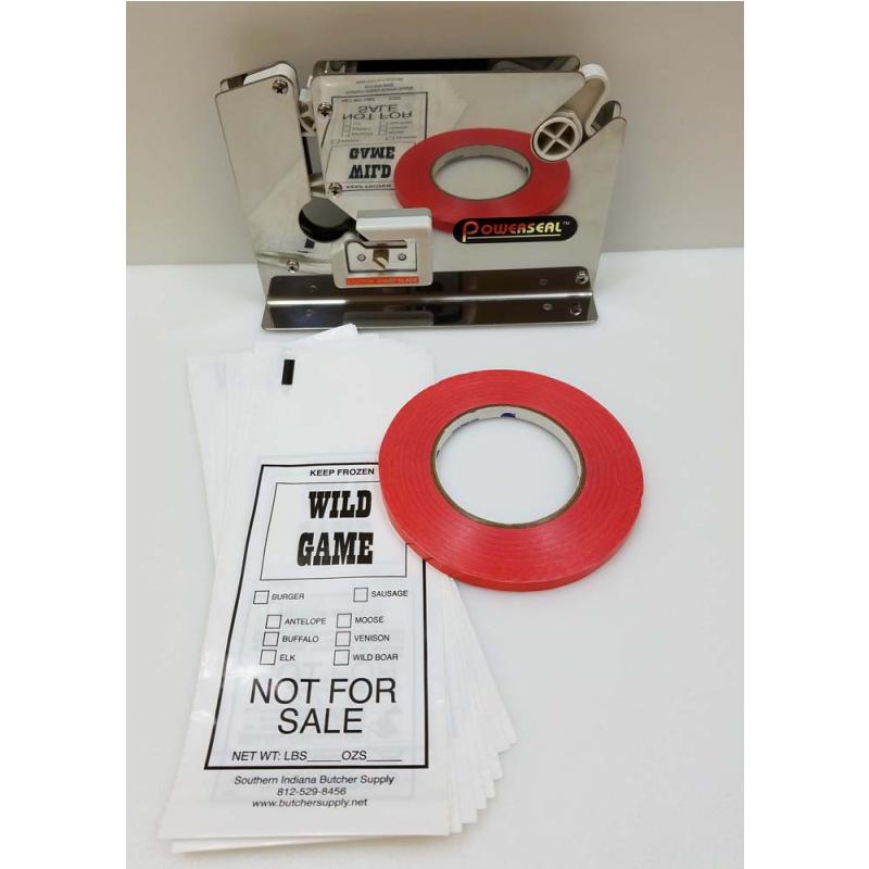 Ground Meat Packing Kit/ SS Tape Machine, 200 1lb Wild Game Bags