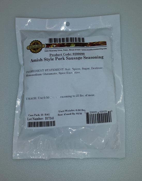 Excalibur Amish Style Pork Sausage Seasoning 8oz Bag Seasons 25 Pounds