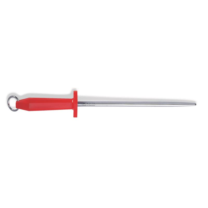 F Dick 10 Inch Round Polished Packinghouse Steel Red Handle