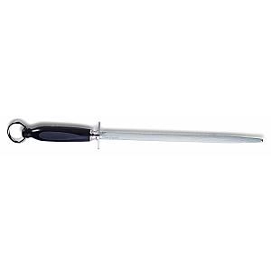 F Dick 12 Inch Round Regular Cut Butcher's Steel Black Handle With STEEL GUARD